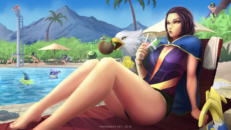 commission  league of legends pool party quinn by xephrosart-d9sf1r7